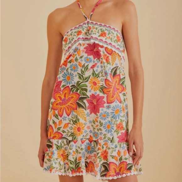Farm Rio Bloom Garden Halter Mini Dress Size: L - Picture 2 of 12